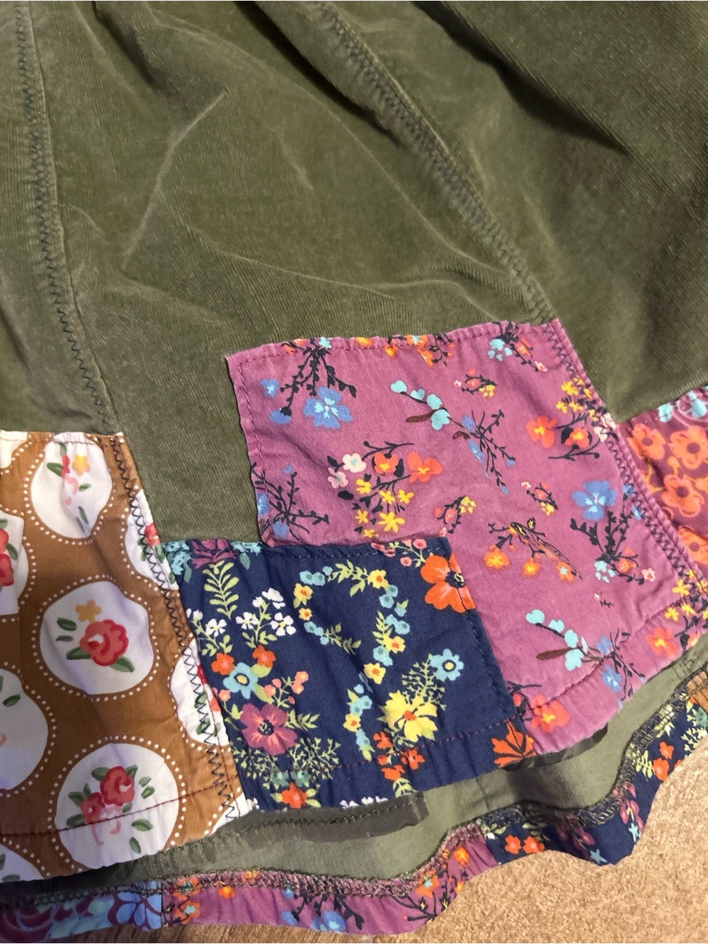 Matilda Jane Olive Green Skirt with Multicolor Patch Hem - Picture 2 of 3